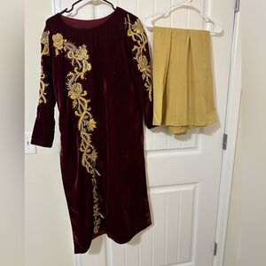 Velvet hand work embroidered 2 piece - Indian Pakistani outfit